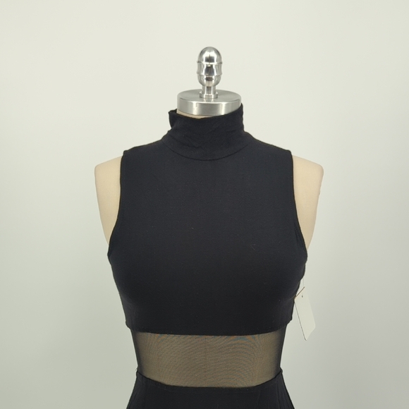 11486 Vintage Cheeta B Sheer Waist Maxi Knit Dress Black Size 8 minimalist - Picture 4 of 8
